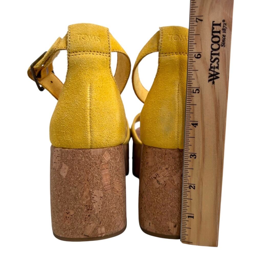 TOMS Laila Cork Platform Sandal in Yellow Suede Ankle Strap 3" Heel Womens Sz. 9 - Picture 13 of 16